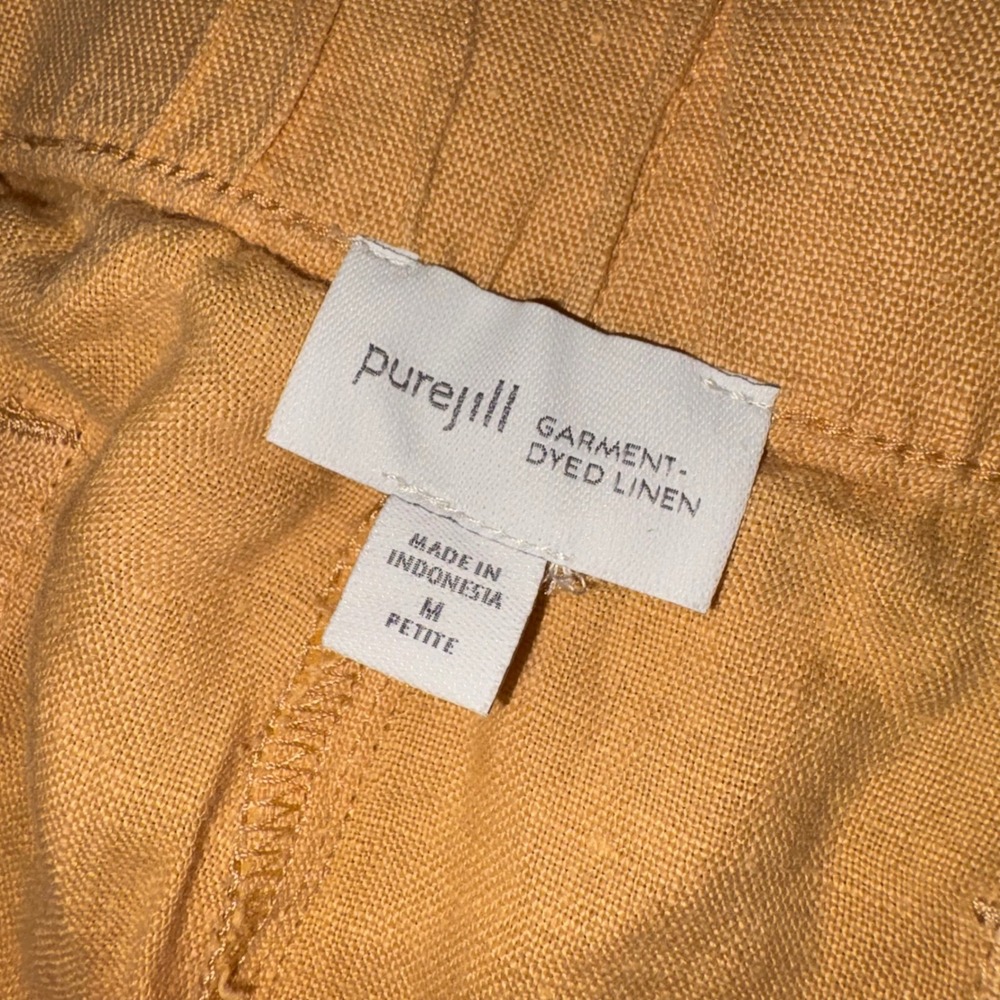 Pure Jill J.Jill Mustard Yellow 100% Linen Cropped Pants Medium Petite Vacation - Picture 3 of 7